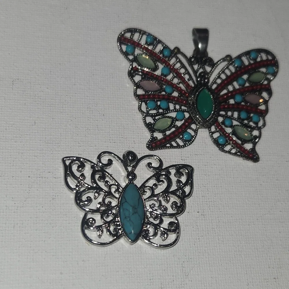 Butterfly Pendant lot Turquoise color Tone Filigree Silver‎ Tone Jewelry